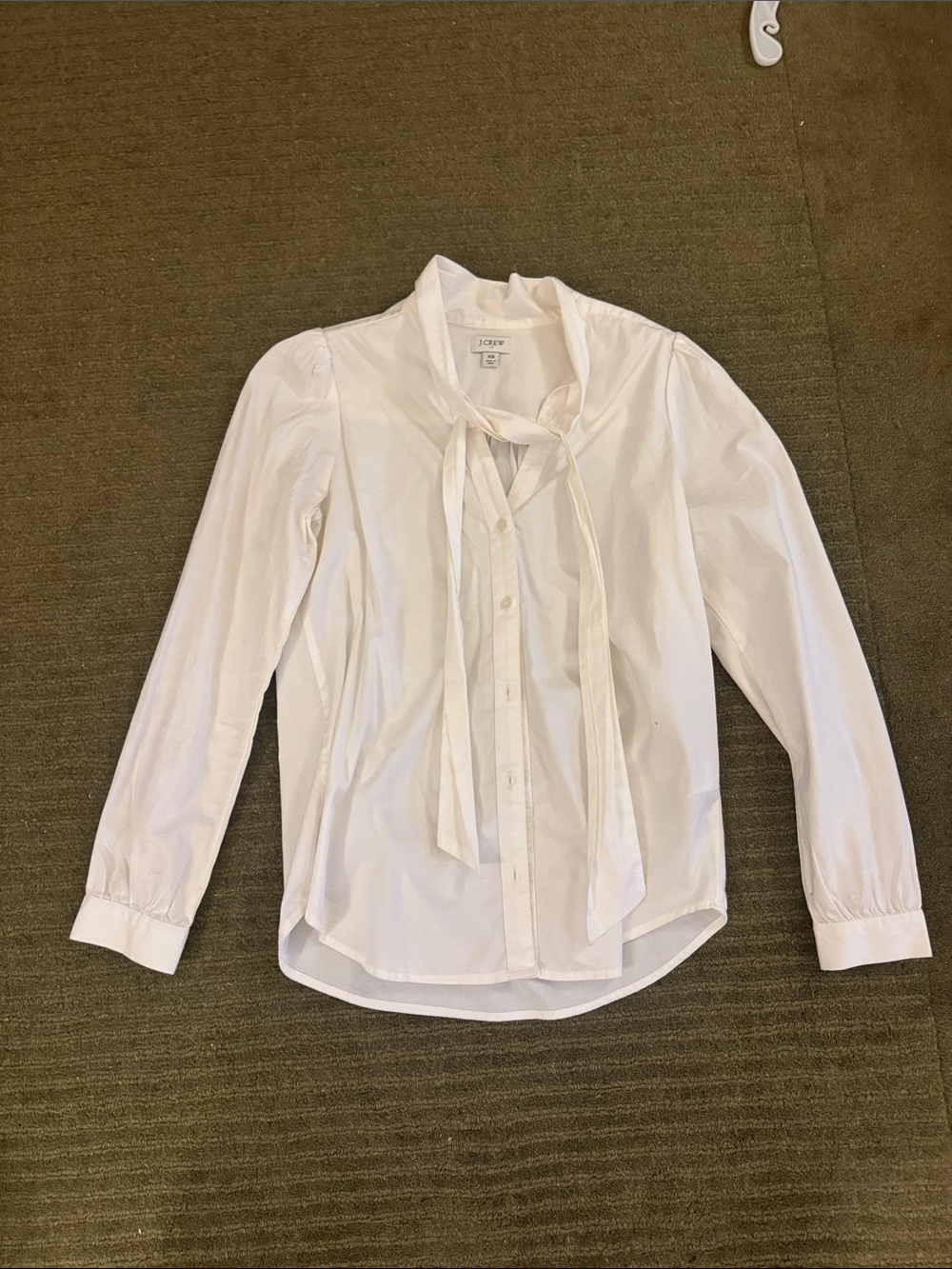 J Crew White Tie-Neck Button Down Shirt